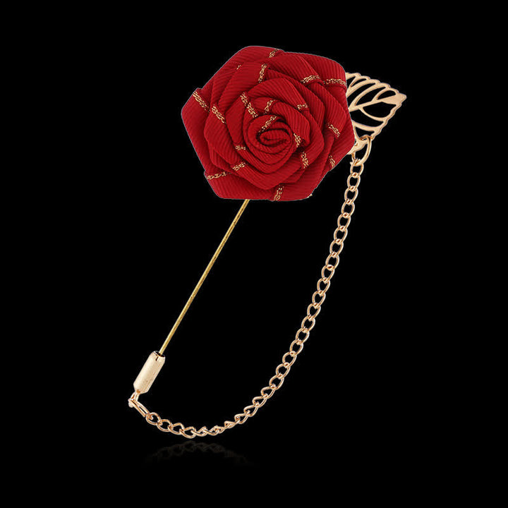 Broche de cadena con camelia floral para hombre