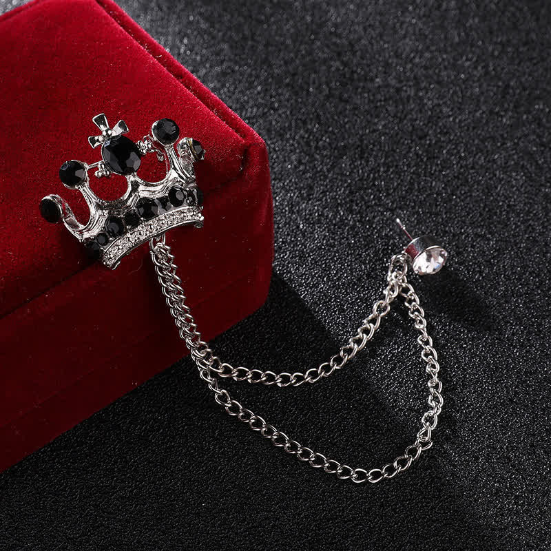 Broche con cadena de corona y diamantes de imitación estilo retro para hombre