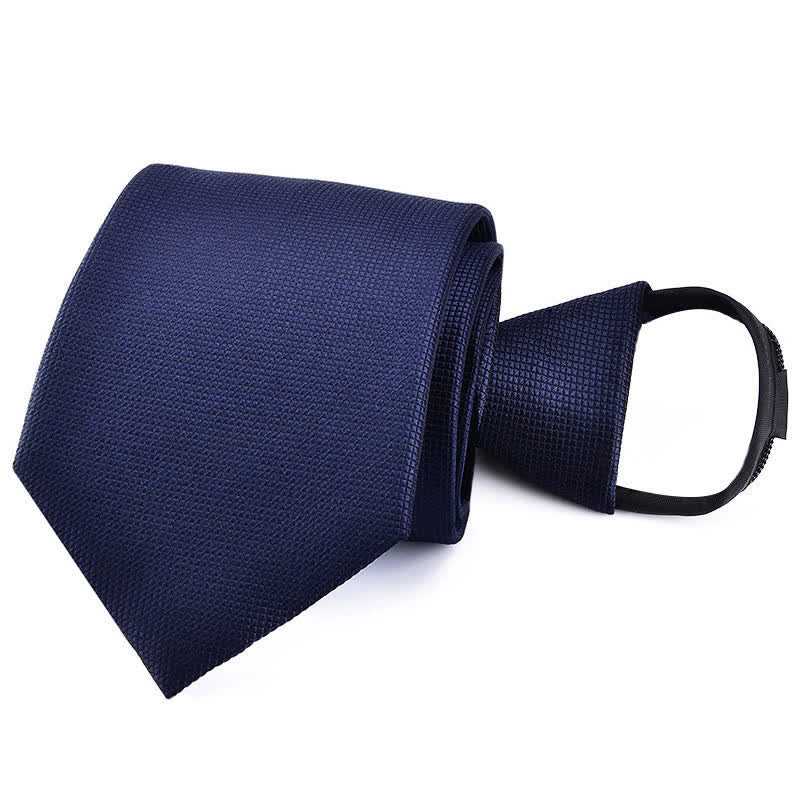 Corbata de negocios con cremallera y rayas a cuadros para hombre - Azul marino sólido - image 14