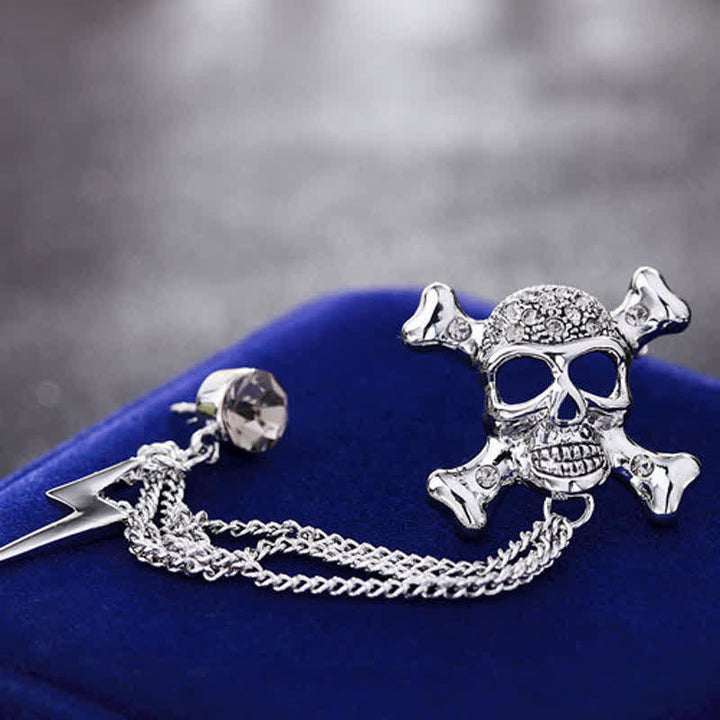 Broche de cadena con relámpagos y calavera gótica para hombre