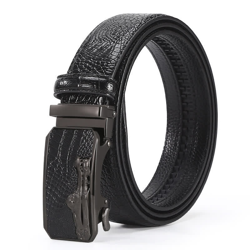 Cinturón de piel con hebilla automática y diseño de cocodrilo para hombre