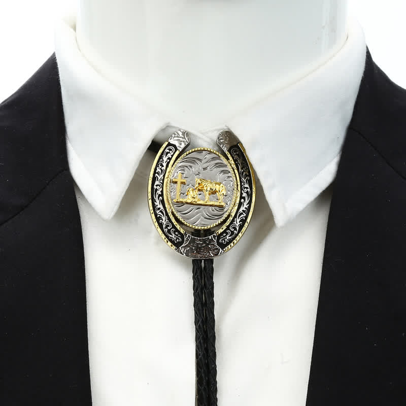 Corbata bolo en forma de herradura de estilo animal occidental de dos tonos