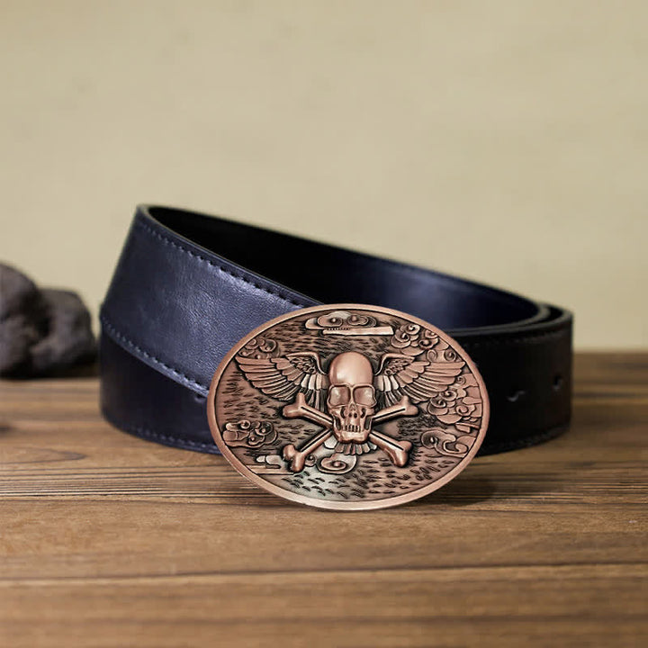Cinturón de cuero con hebilla para hombre, con diseño creativo de calavera y ángel, para llevar cerveza