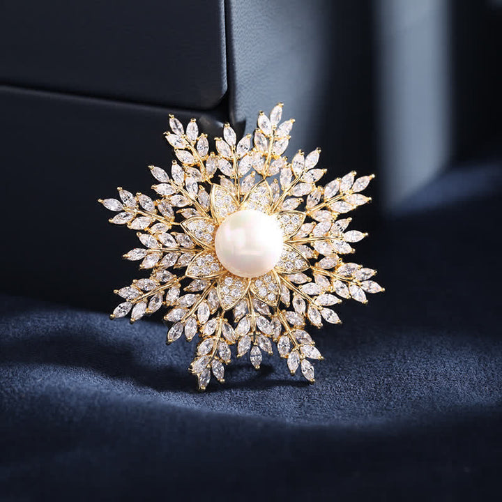 Broche de flor de perla con forma de copo de nieve para mujer