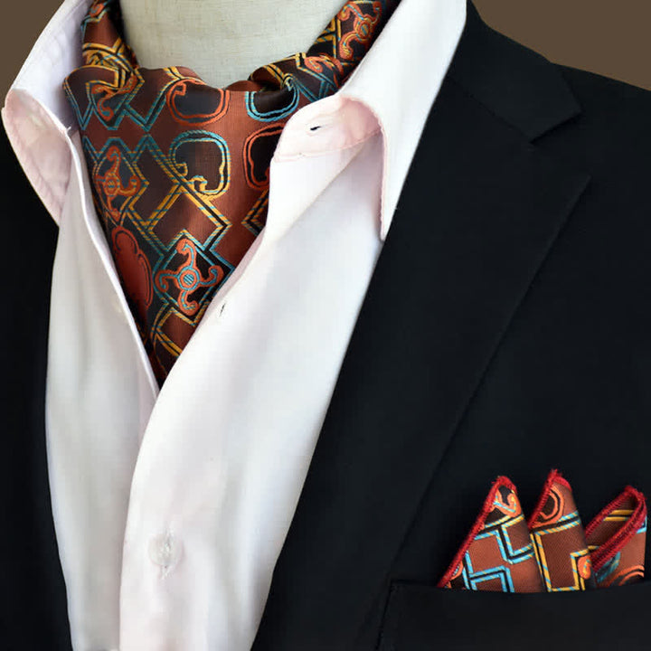 Conjunto de 2 pañuelos de bolsillo y corbata con estampado floral de cachemira de lujo SaddleBrown