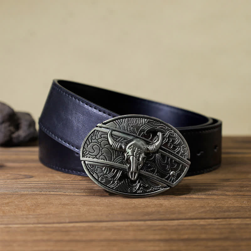 Cinturón de cuero con cuchillo plegable oculto de toro Longhorn para hombre