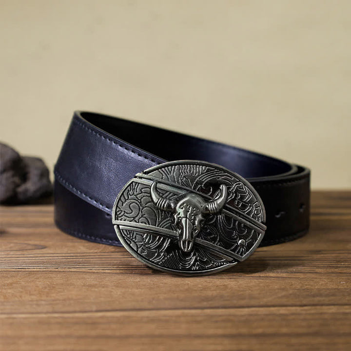 Cinturón de cuero con cuchillo plegable oculto de toro Longhorn para hombre