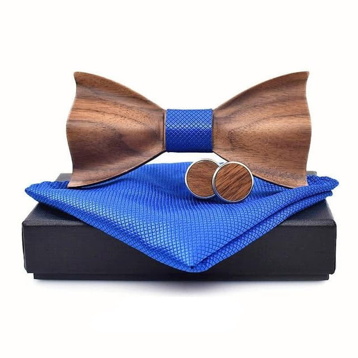 Juego de 3 pajaritas de madera a cuadros pequeños para hombre