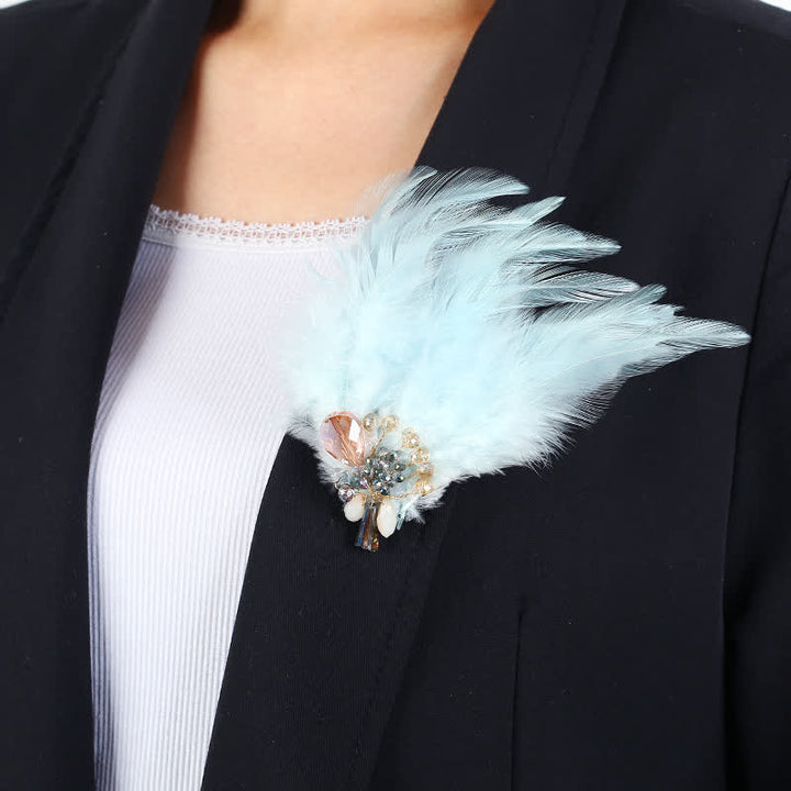 Broche de plumas de copo de nieve con forma de rama de cristal de lujo para mujer