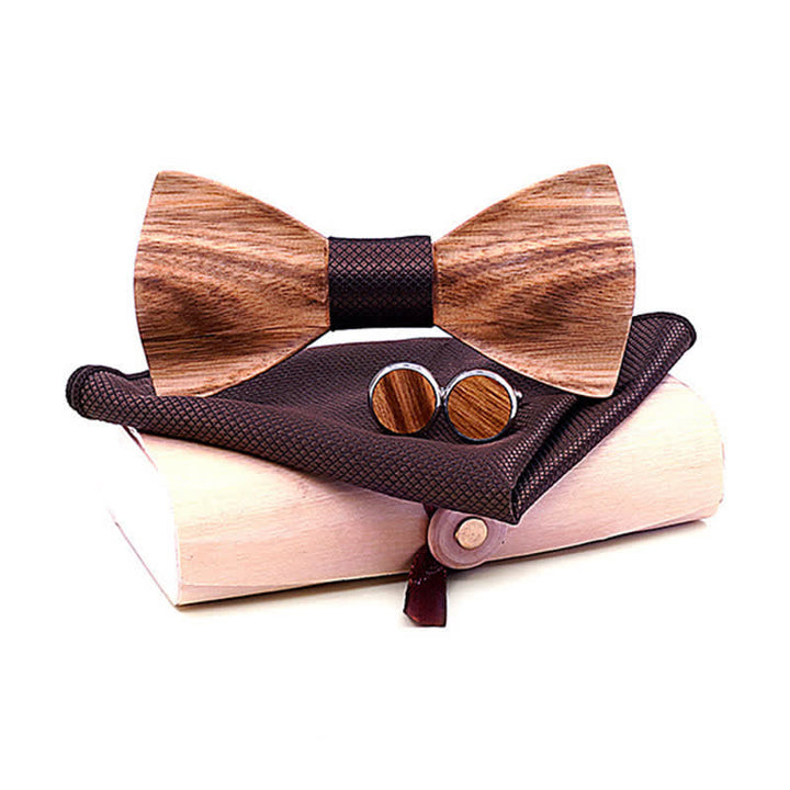 Juego de 3 pajaritas clásicas de madera sencillas para hombre