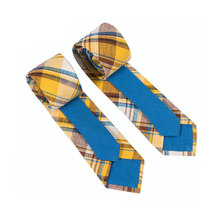 Corbata de hombre con diseño de patchwork floral y cuadros escoceses