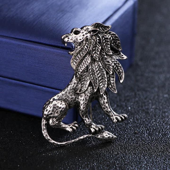 Broche de león retro antiguo para hombre