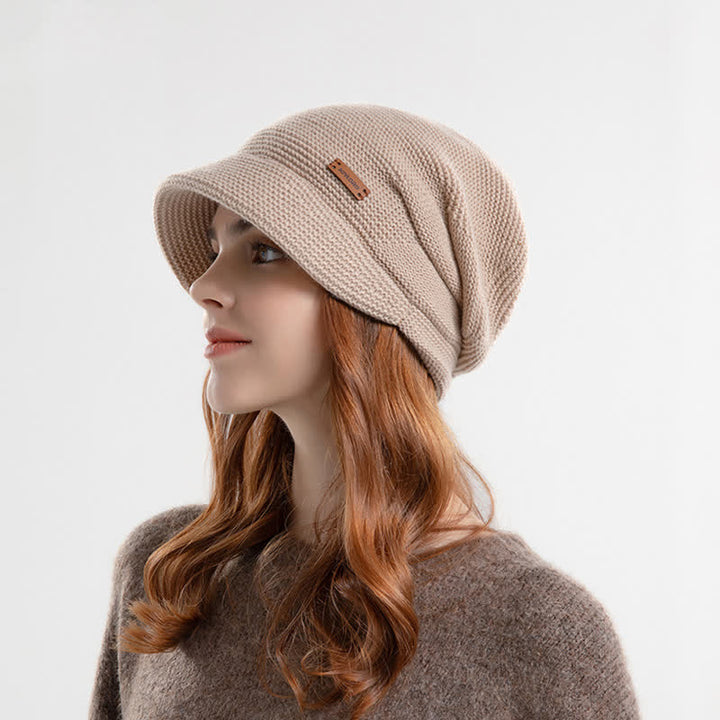 Gorro de punto de ala ancha con parche de letras para mujer
