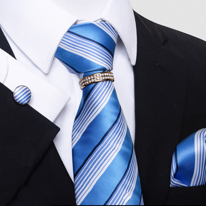 Juego de 4 corbatas a rayas para hombre con anilla para corbata