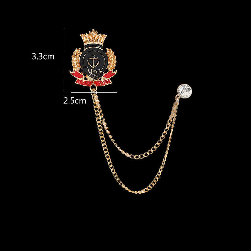 Broche de cadena con ancla con corona real para hombre