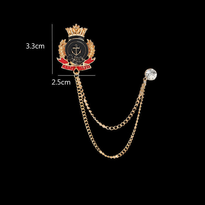 Broche de cadena con ancla con corona real para hombre