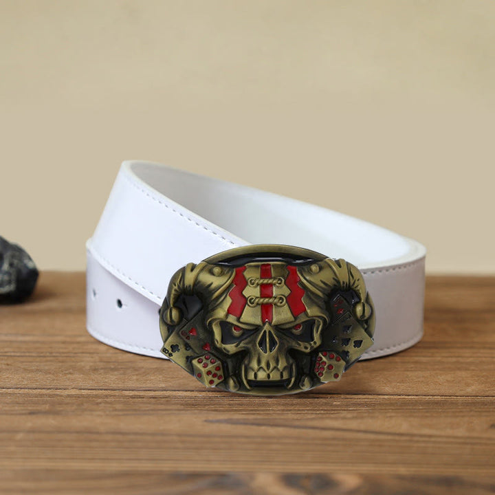 Cinturón de cuero con hebilla de payaso y calavera para hombre, hecho a mano