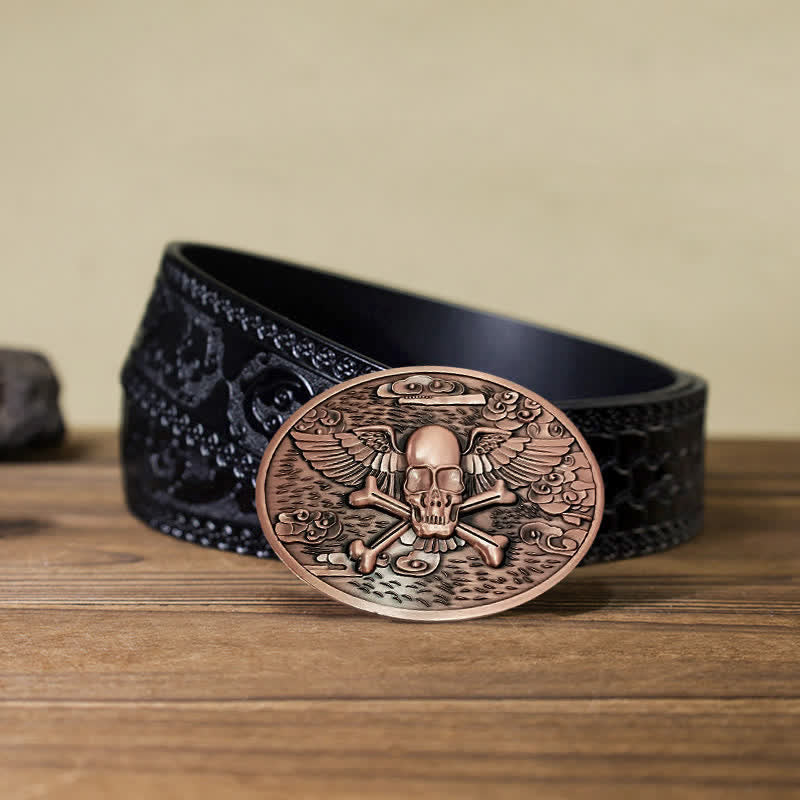 Cinturón de cuero con hebilla para hombre, con diseño creativo de calavera y ángel, para llevar cerveza