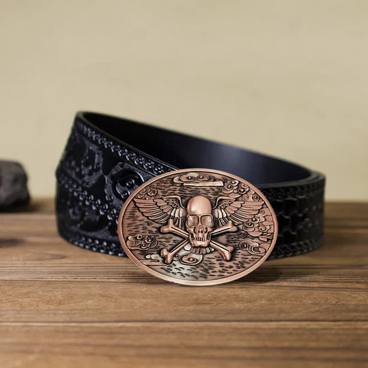 Cinturón de cuero con hebilla para hombre, con diseño creativo de calavera y ángel, para llevar cerveza