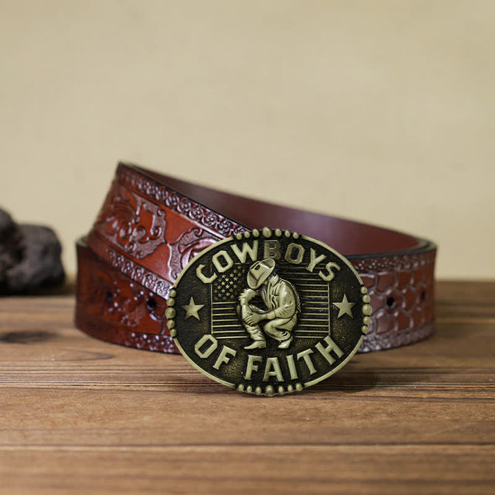 Cinturón de cuero con hebilla Cowboys Of Faith para hombre, hecho a mano