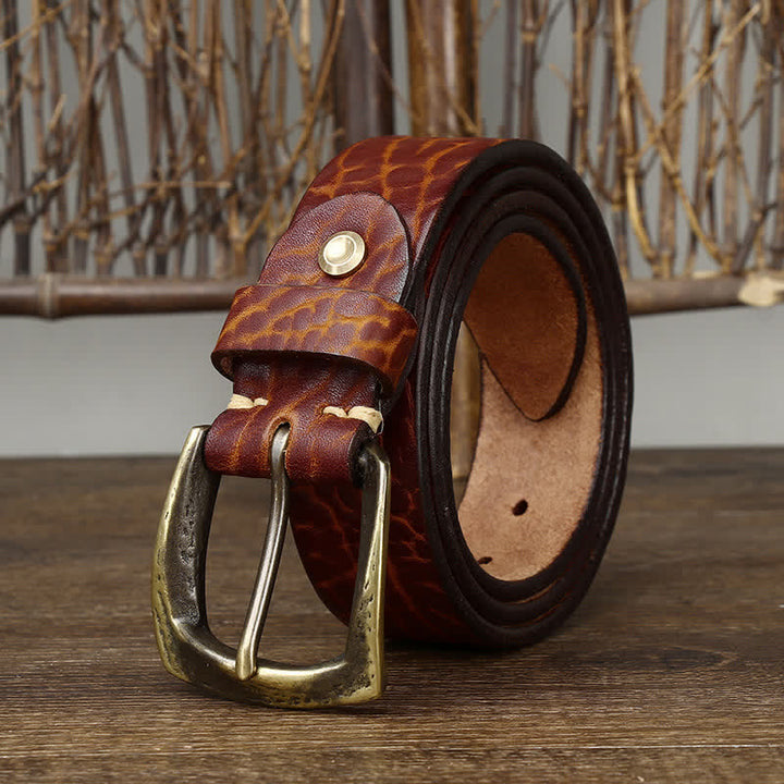 Cinturón de cuero con estampado retro de piel de yak para hombre