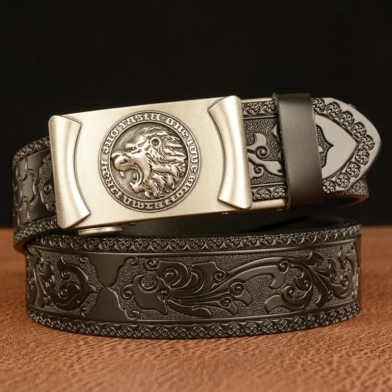 Cinturón de cuero con cabeza de león punk para hombre