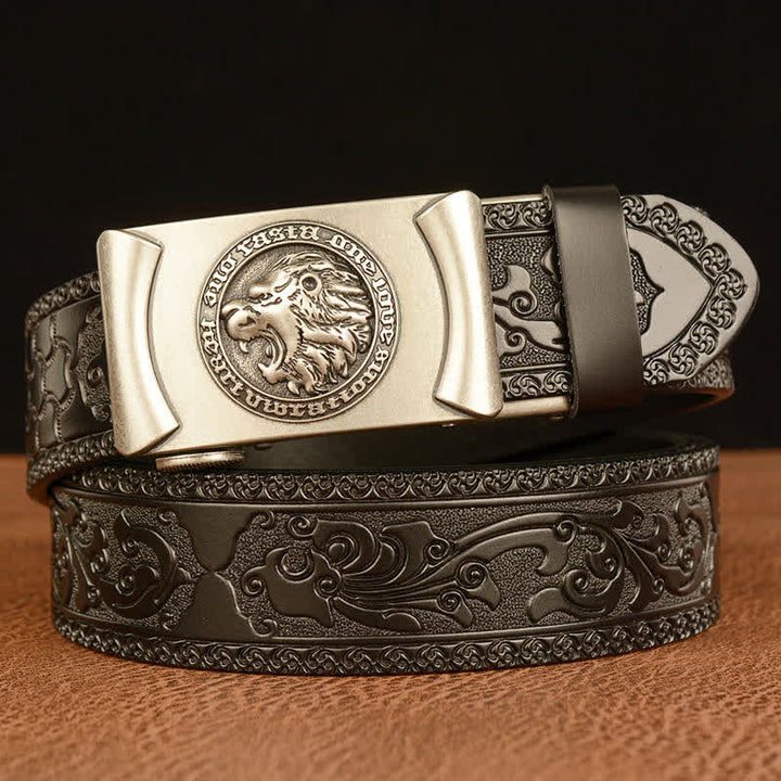 Cinturón de cuero con cabeza de león punk para hombre