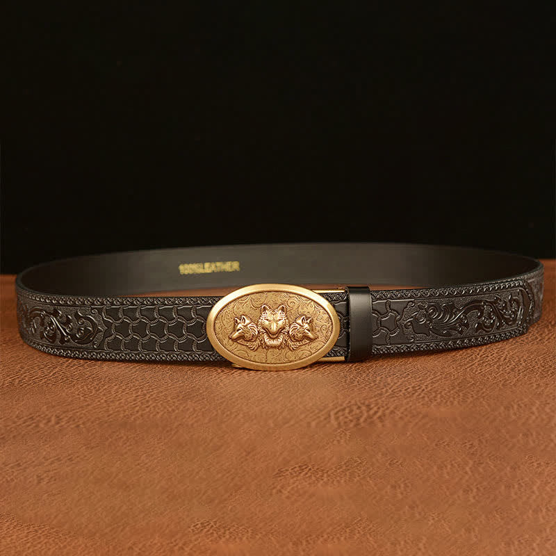 Cinturón de cuero para hombre de la leyenda de los lobos hambrientos
