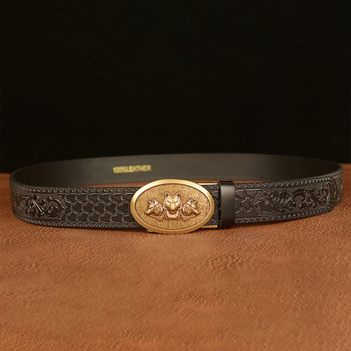 Cinturón de cuero para hombre de la leyenda de los lobos hambrientos