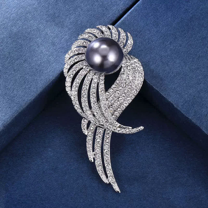 Broche de perlas y plumas con alas de ángel para mujer