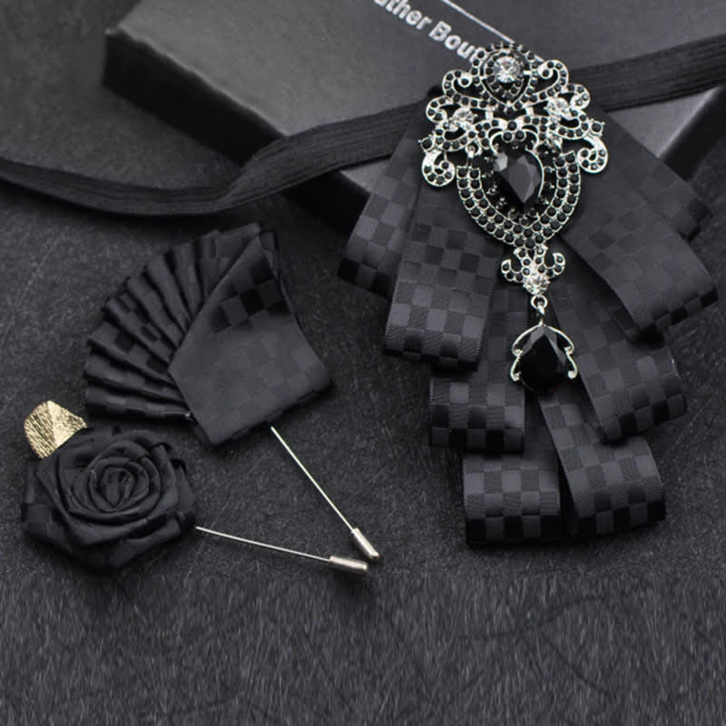 Conjunto de 3 pajaritas con diamantes de imitación negros a cuadros