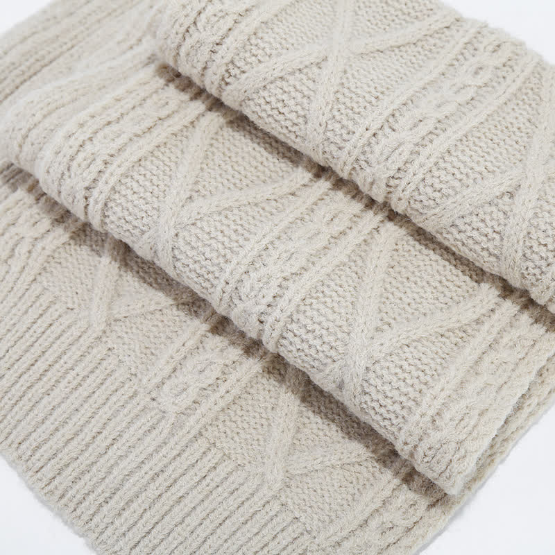 Conjunto de 3 piezas de gorro, bufanda y manoplas sin dedos de punto con cable para mujer
