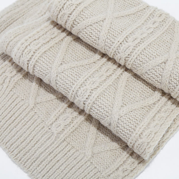 Conjunto de 3 piezas de gorro, bufanda y manoplas sin dedos de punto con cable para mujer
