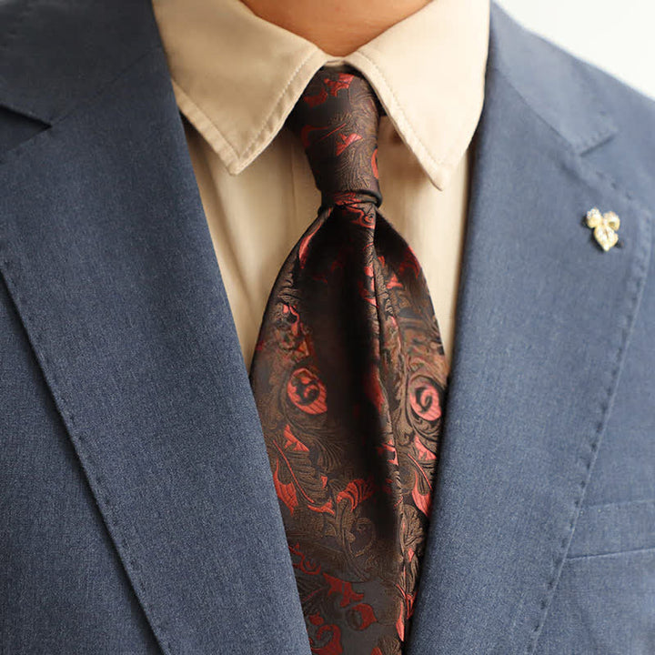 Corbata misteriosa exótica con cardos negros y rojos para hombre