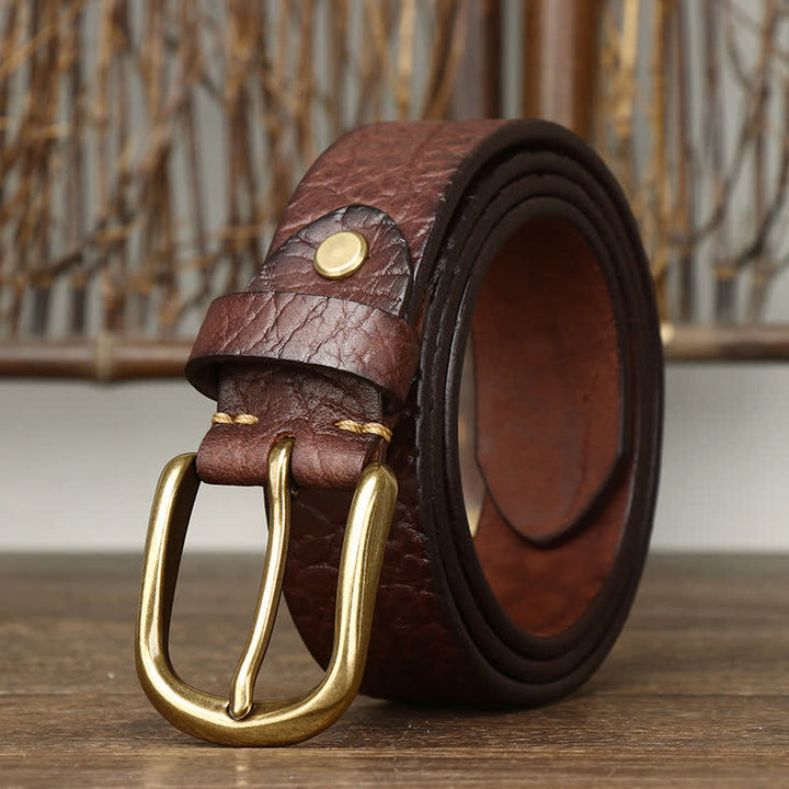 Cinturón de cuero con estampado de piel de bisonte en relieve para hombre