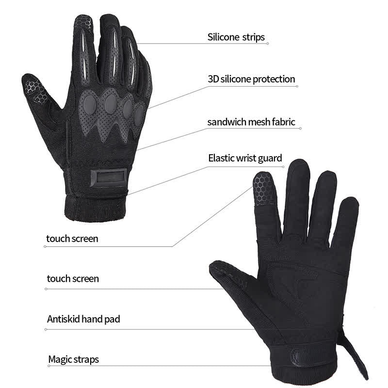 Guantes tácticos negros de dedos completos para actividades al aire libre y montañismo