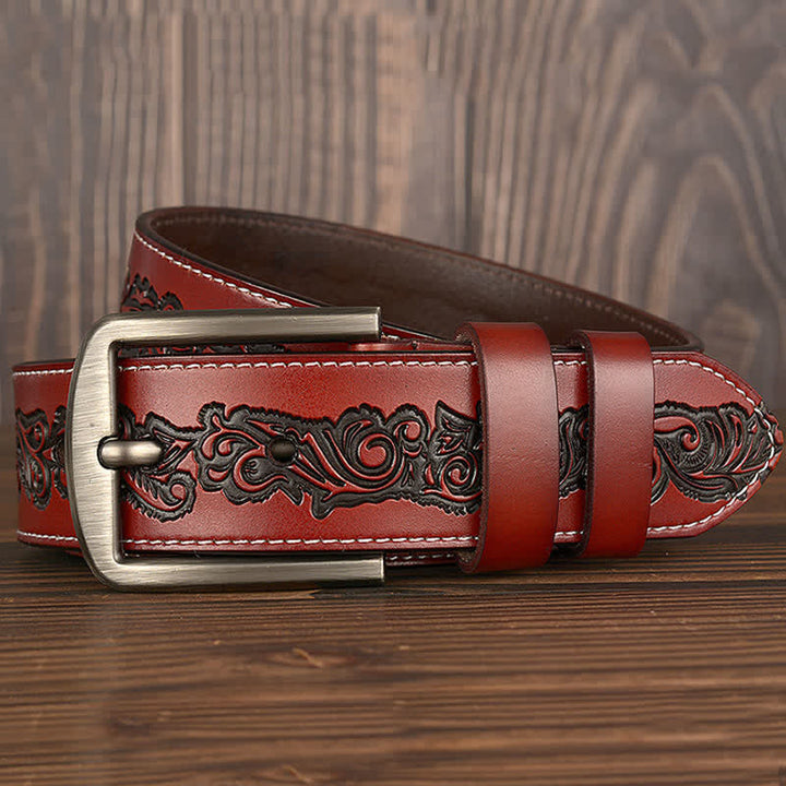 Cinturón de cuero con estampado de flores en relieve de lujo para hombre