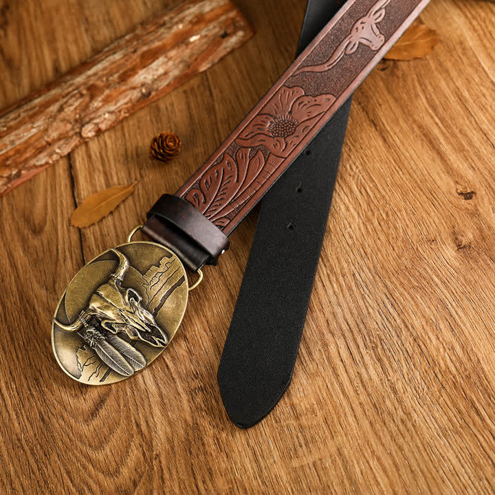 Cinturón de cuero con hebilla de cabeza de toro loco Ethic para hombre