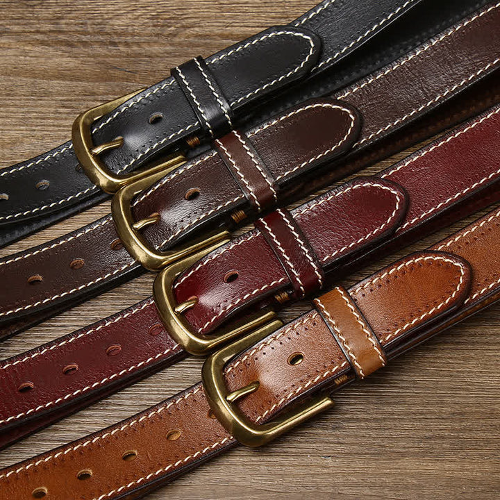 Cinturón de piel de vaca cosido de lujo para hombre