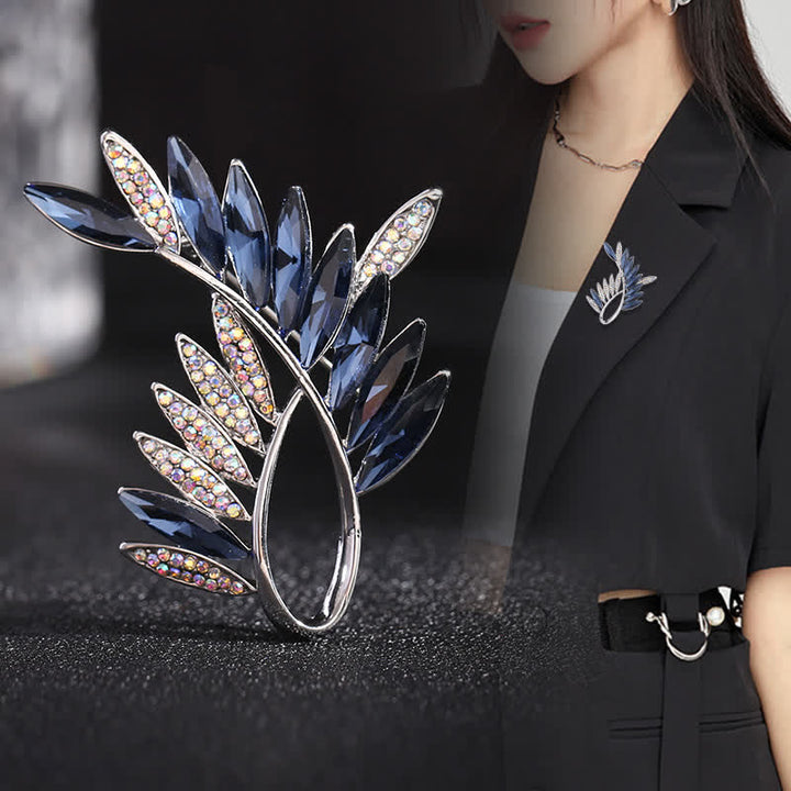 Broche de cristal con forma de rama de olivo para mujer