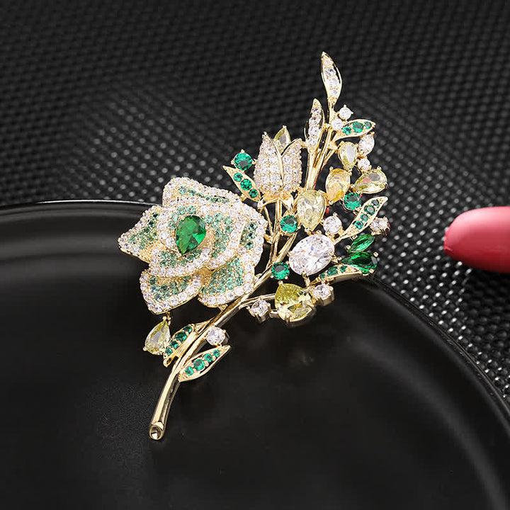 Broche de circonita con ramo de flores rosas para mujer