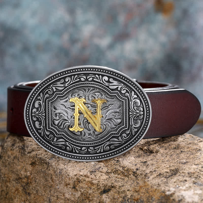 Cinturón de cuero unisex con hebilla y relieve de letras iniciales de hip hop, ideal para hacer uno mismo