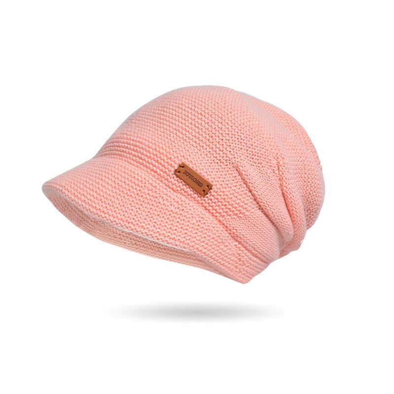 Gorro de punto de ala ancha con parche de letras para mujer