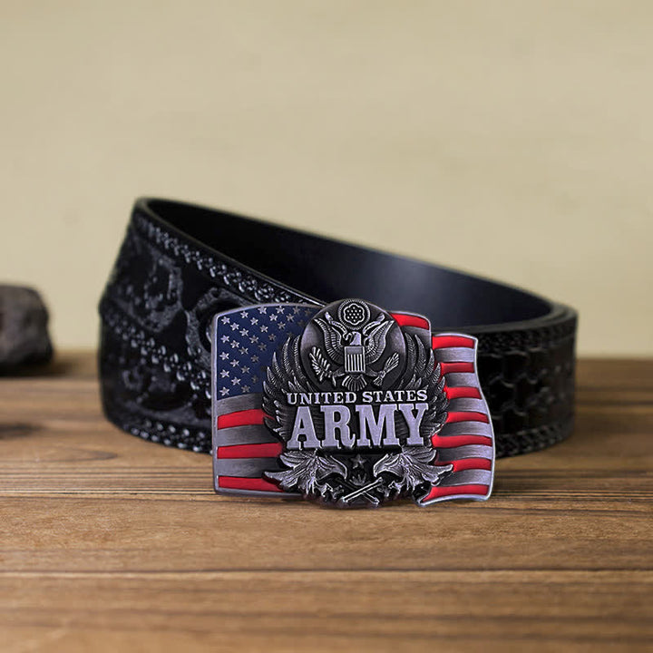 Cinturón de cuero con hebilla del ejército de los Estados Unidos para hombre, hecho a mano