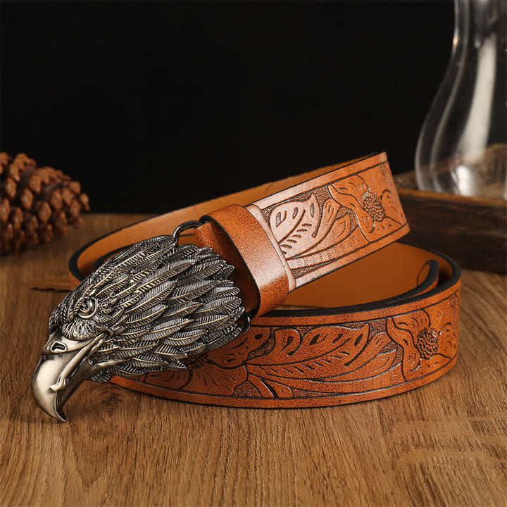 Cinturón de cuero estilo occidental con cabeza de águila y buitre realista para hombre