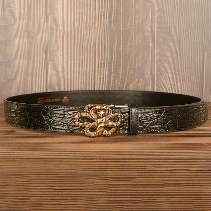 Cinturón de piel de cocodrilo con diseño de cobra rizada para hombre