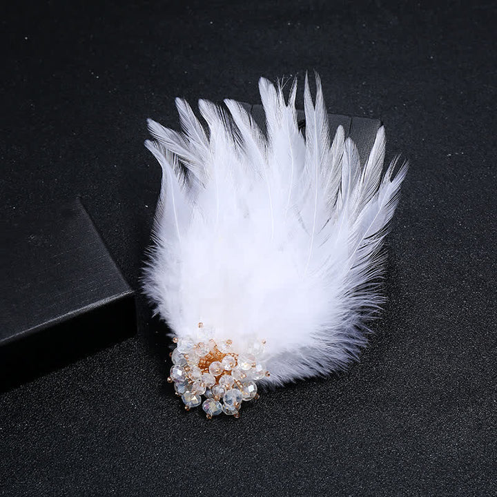 Broche de plumas de copo de nieve con forma de rama de cristal de lujo para mujer