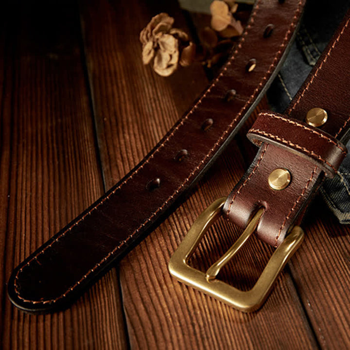 Cinturón de cuero vintage con hebilla de una sola punta para hombre