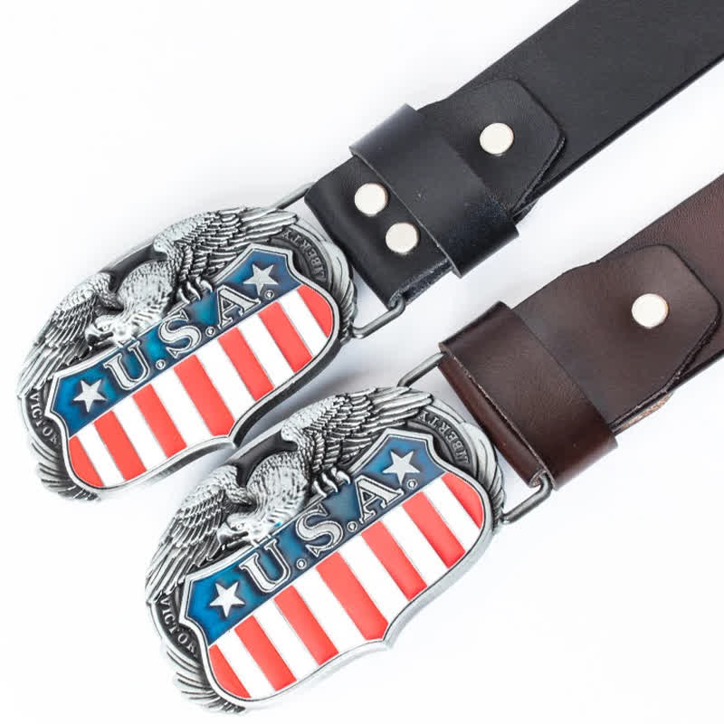 Cinturón de cuero con águila voladora y bandera de EE. UU. con personalidad para hombres