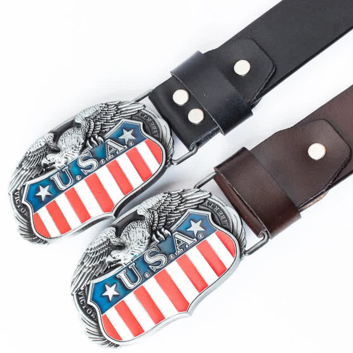 Cinturón de cuero con águila voladora y bandera de EE. UU. con personalidad para hombres